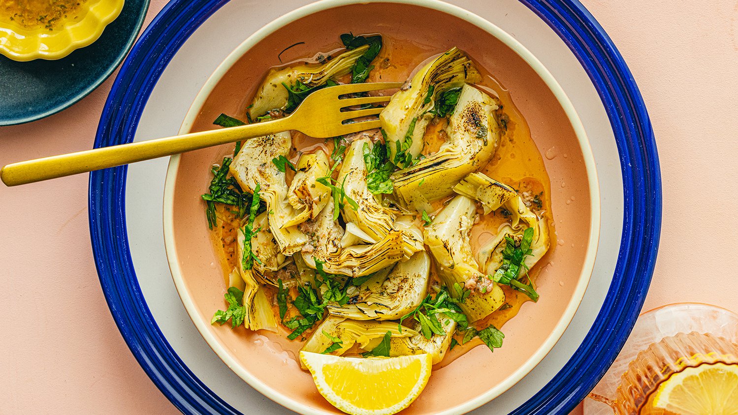 Grilled artichokes with anchovy-oregano dressing