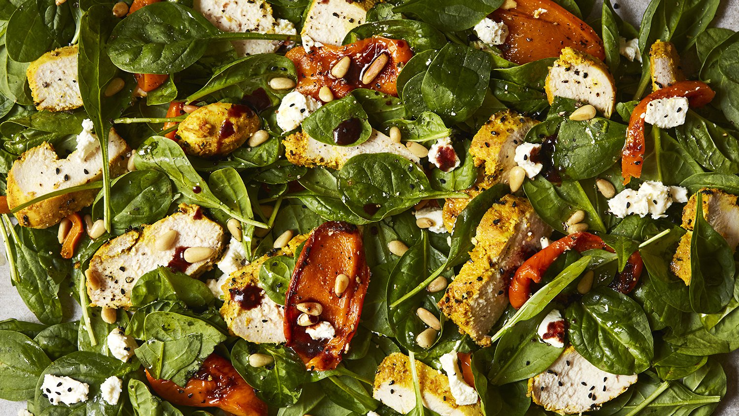 Grilled chicken salad with roasted capsicum and fig vinaigrette