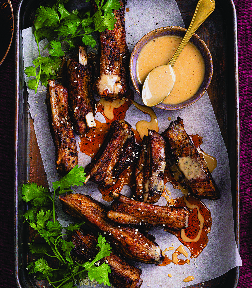 Grilled lamb riblets with tahini sauce