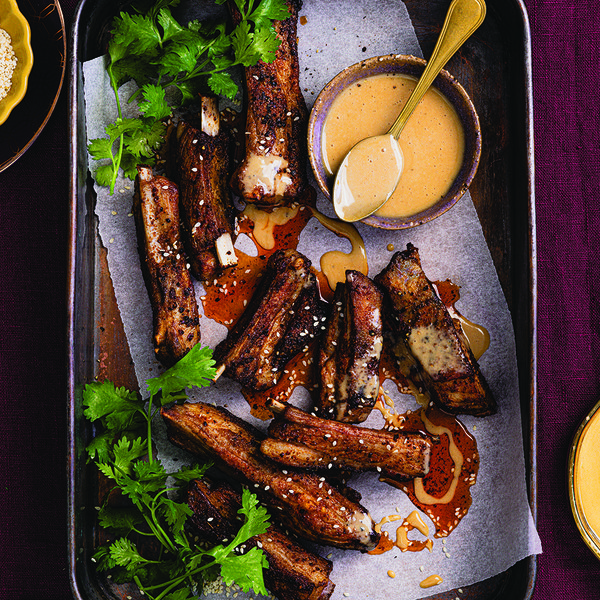 Grilled lamb riblets with tahini sauce