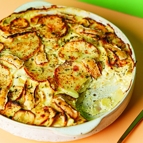 Herby parsnip and potato dauphinoise gratin