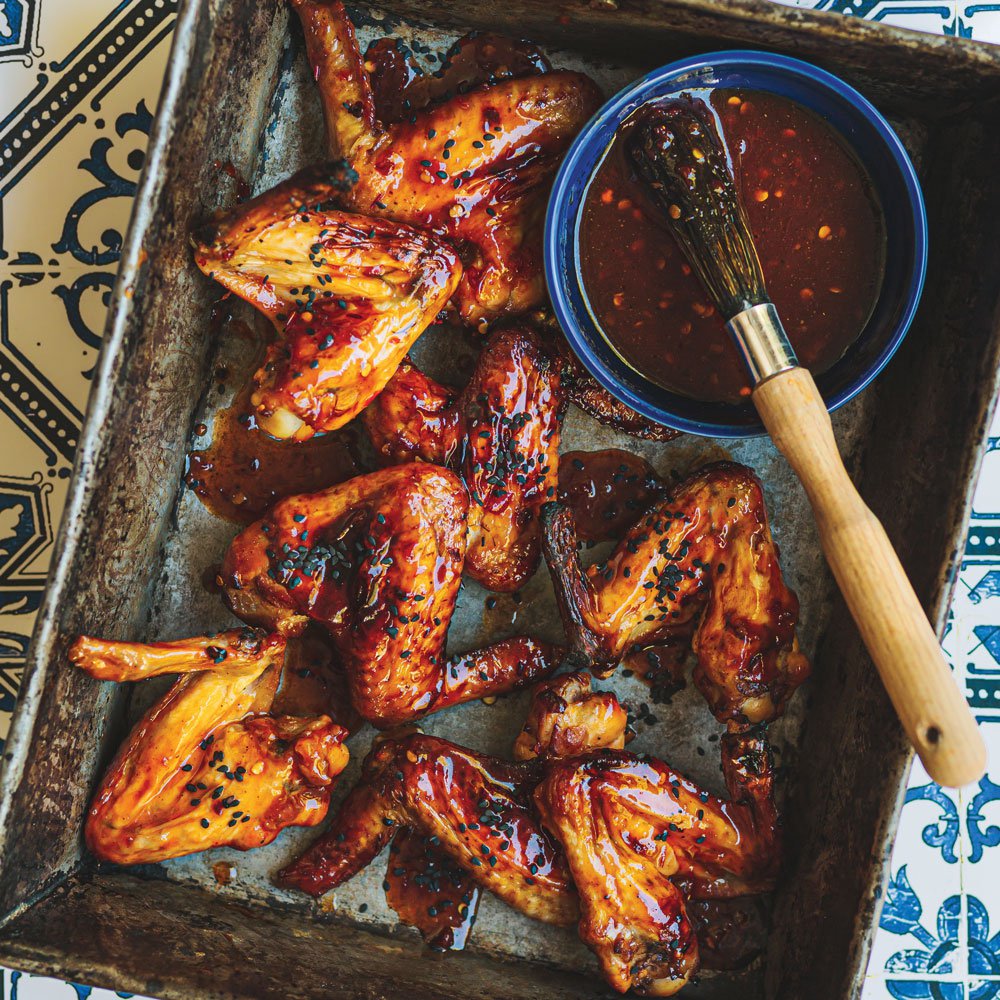 Hot-smoked sticky chicken wings