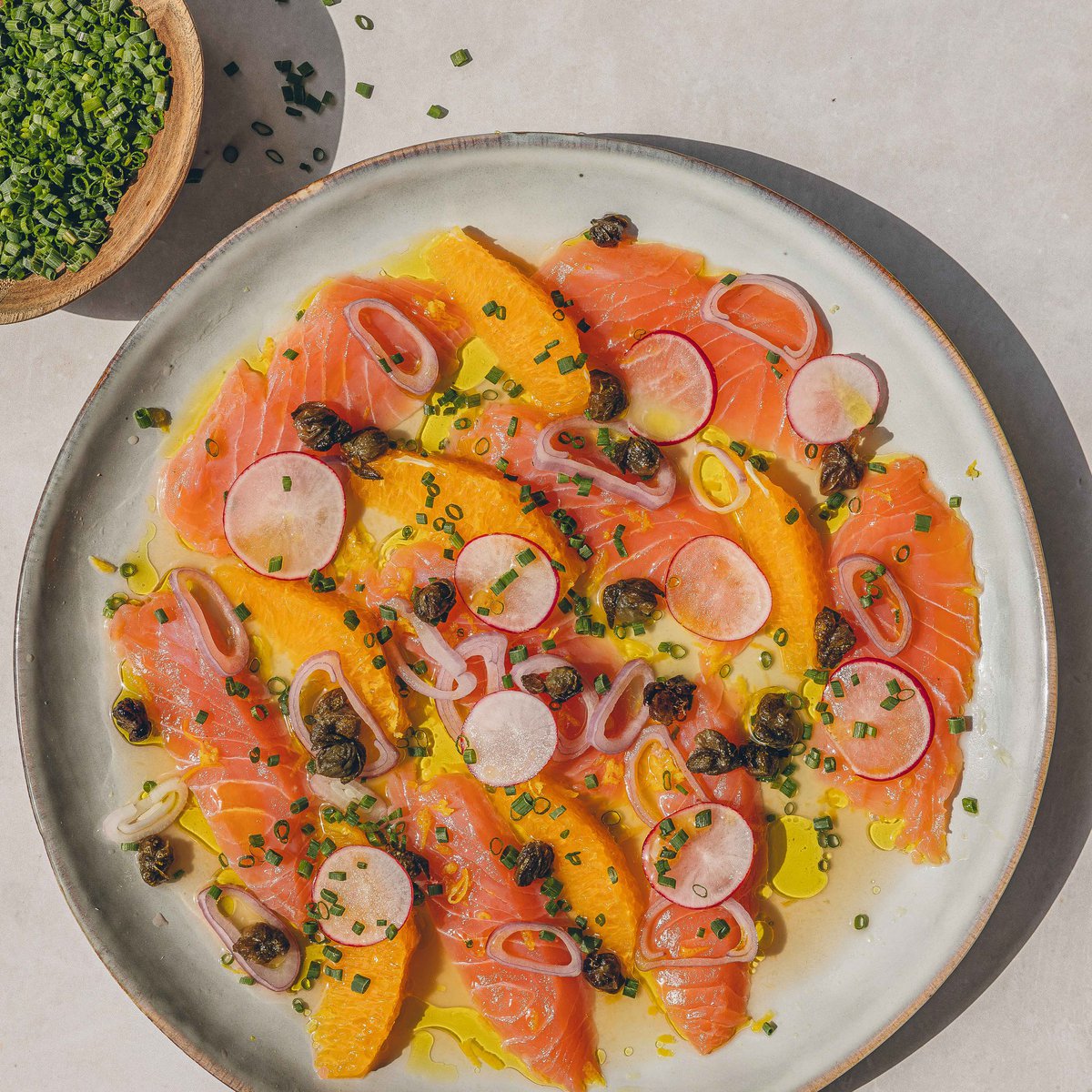 Citrus smoked salmon crudo