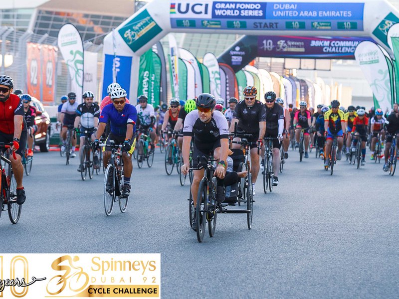 Cyclists get underway during the Spinneys Dubai 92