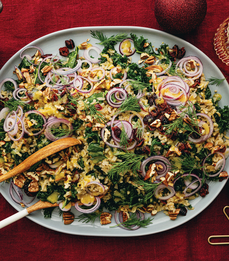 Wild rice salad with cranberries, pecans and fresh dill