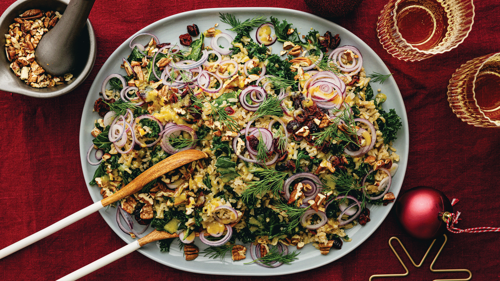 Wild rice salad with cranberries, pecans and fresh dill