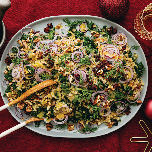 Wild rice salad with cranberries, pecans and fresh dill