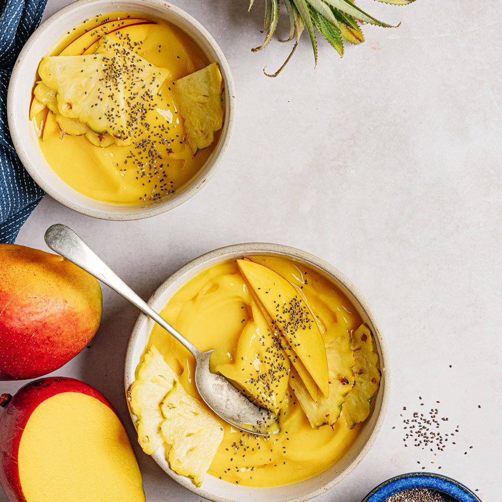 Pineapple, mango and chia smoothie bowl
