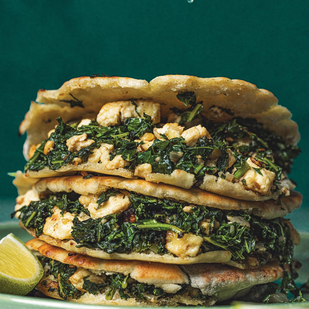 Kale and paneer stuffed flatbreads