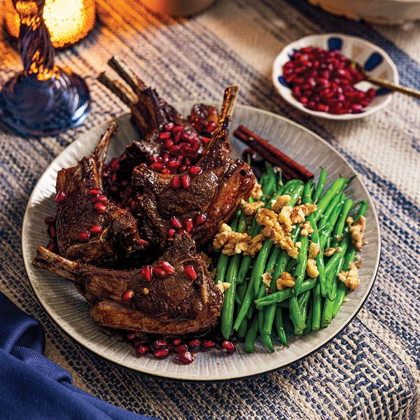 Lamb rack chops with Vimto-pomegranate glaze