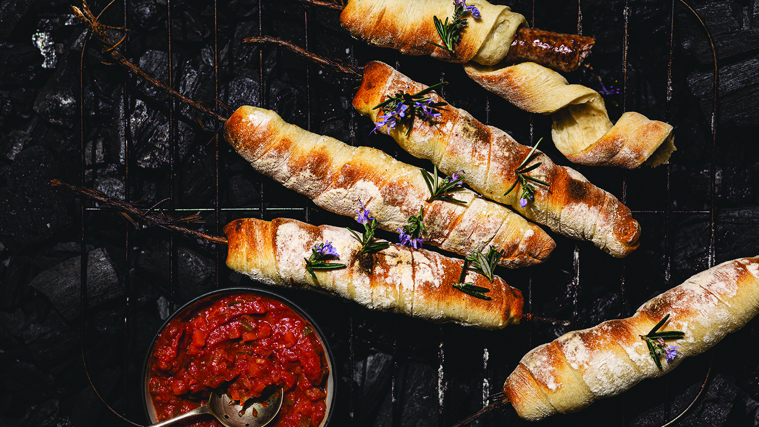 Lamb boerewors stokbrood with chakalaka relish