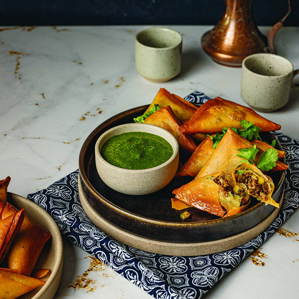 Lamb, pine nut and raisin samosas