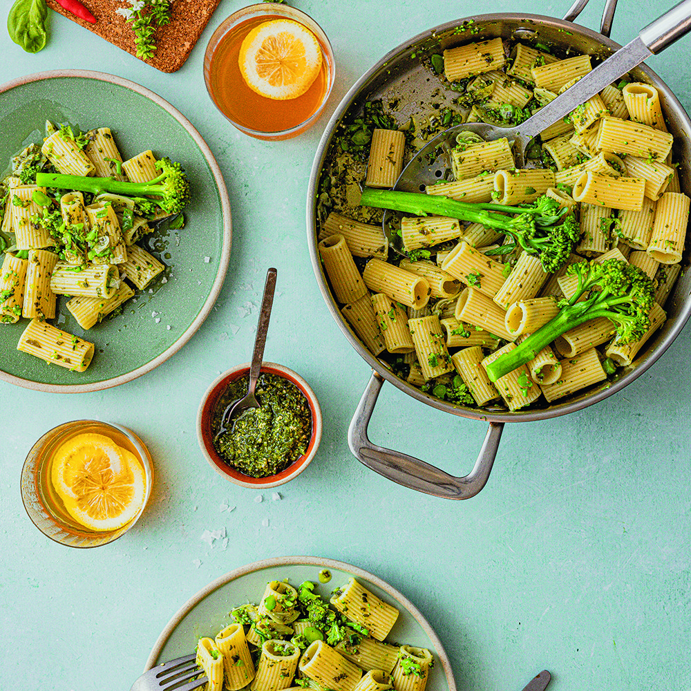 Lemon broccoli pesto pasta
