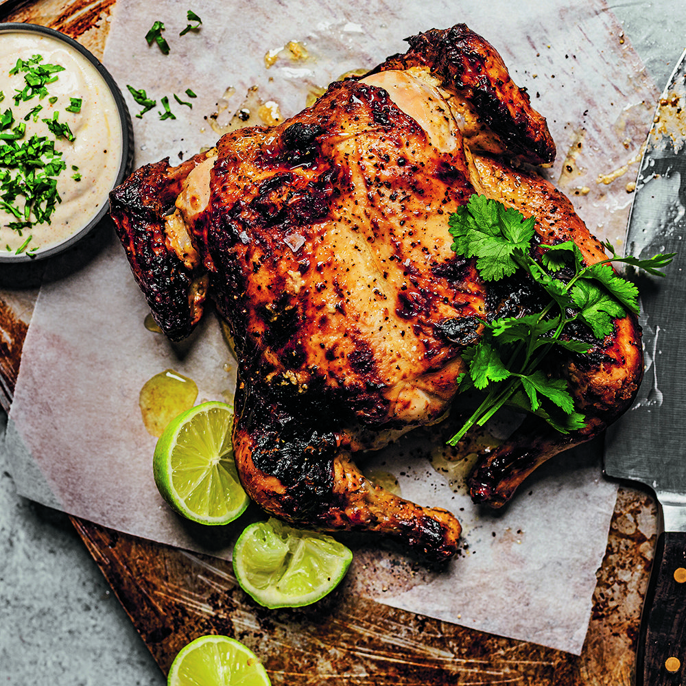 Lime and coriander yoghurt marinated spatchcock chicken recipe