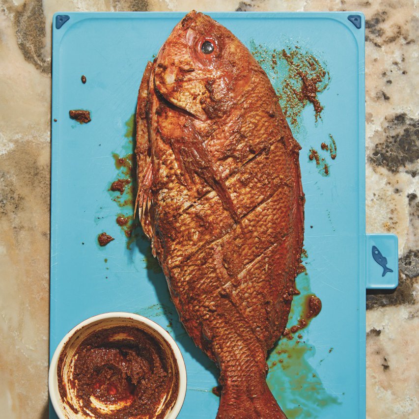 Dina Macki's samaki wa kupaka (basted snapper with coconut, lemon and turmeric sauce)