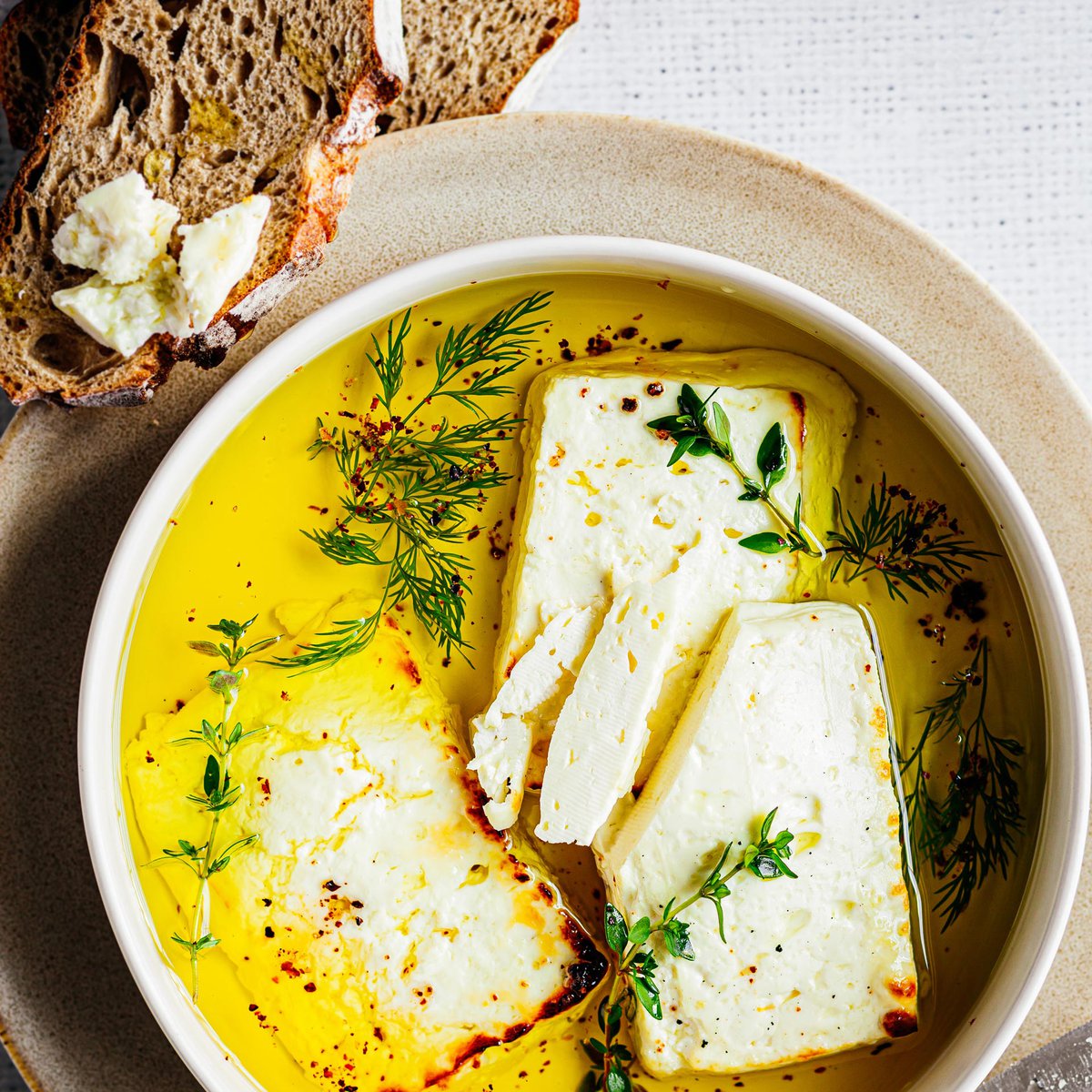 Grilled marinated feta