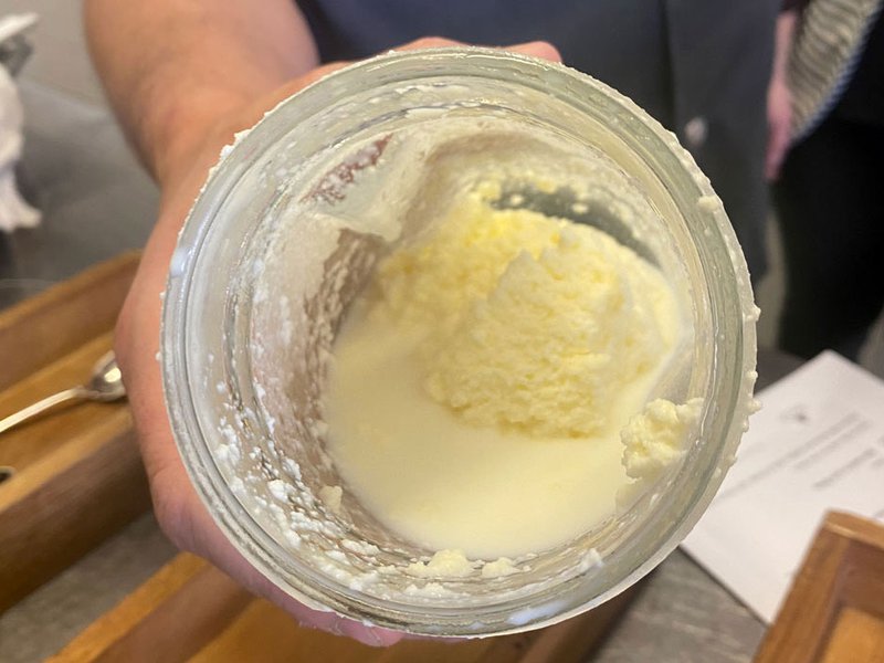 The making of butter | We garnished the butter with fresh aromatics | The making of Livarot cubes | Cream-coated salmon skewers | Sage-infused cream | Fresh cheese quenelle