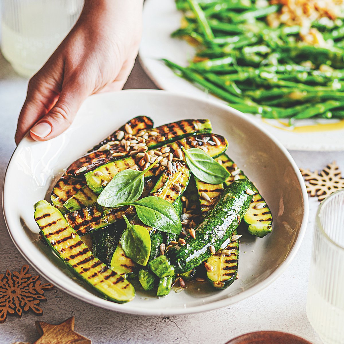 Marinated courgette and broccoli rice salad with brazil nut dressing