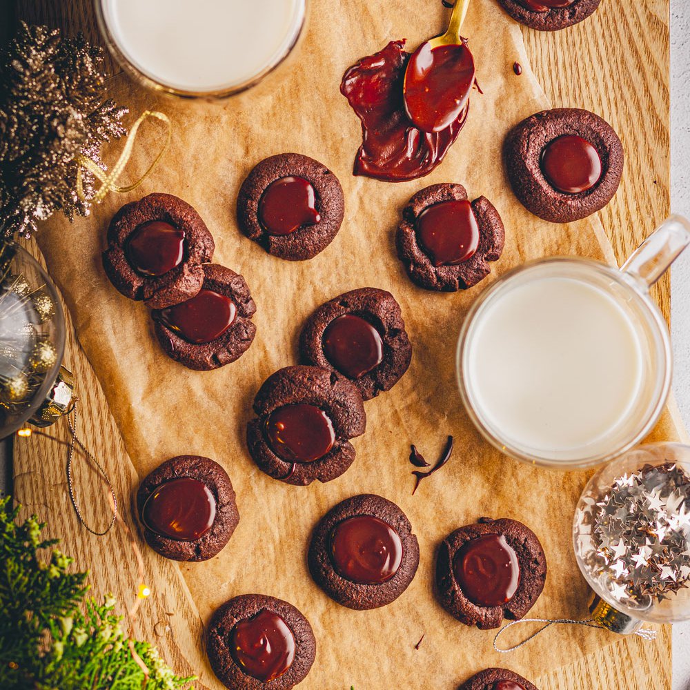 Hazelnut milk with ganache thumbprints