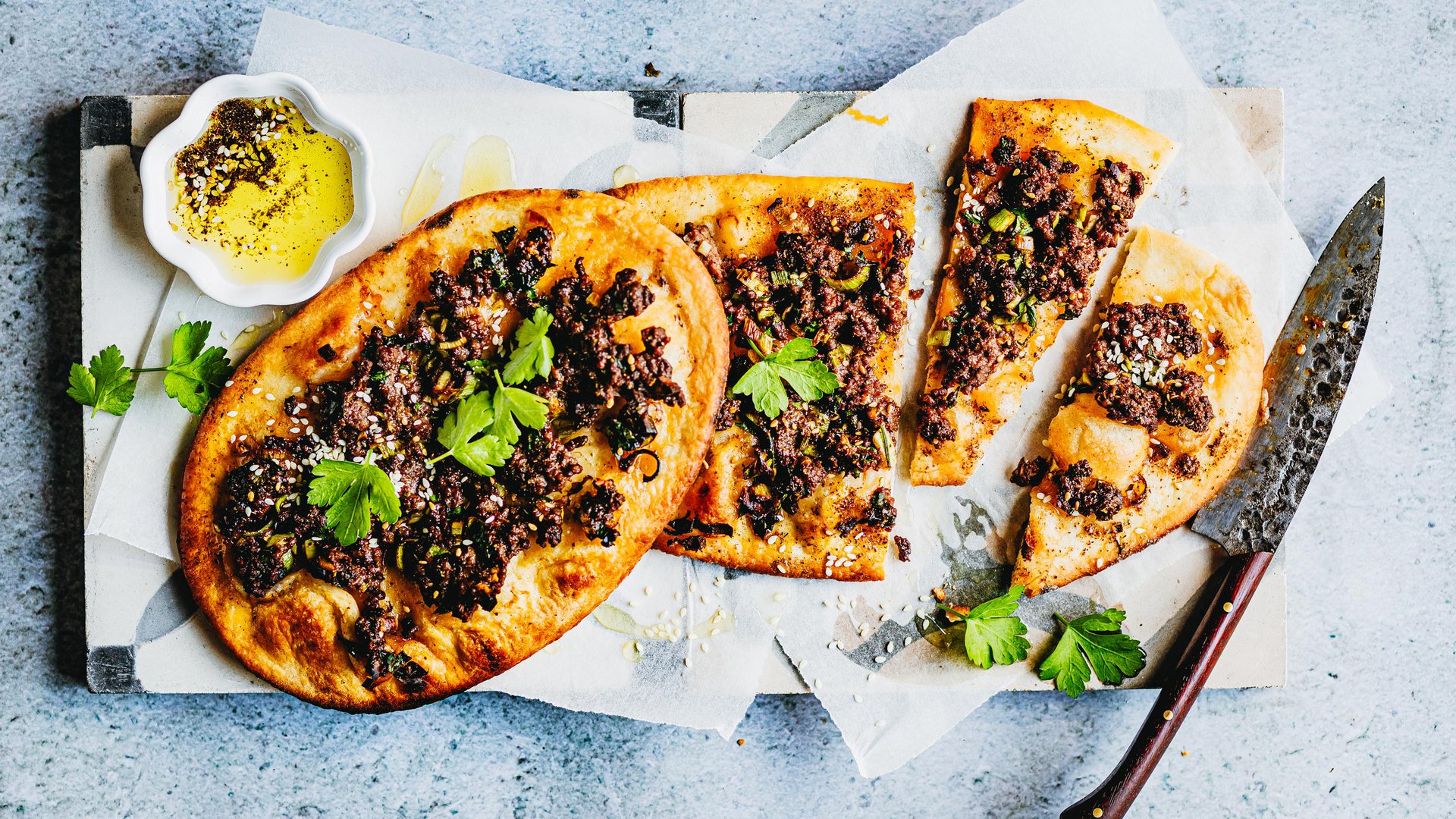 Cheat’s za’atar mince manakeesh