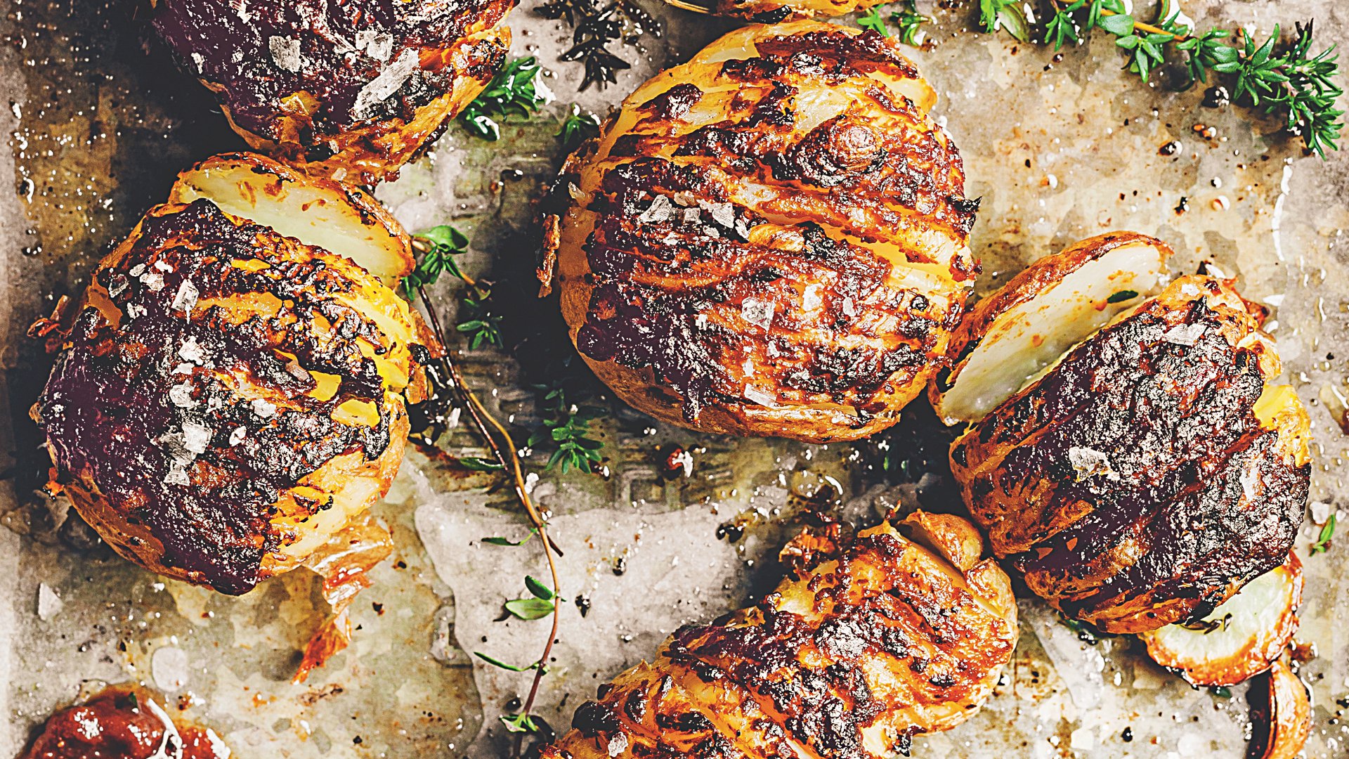Miso-roasted hasselback potatoes