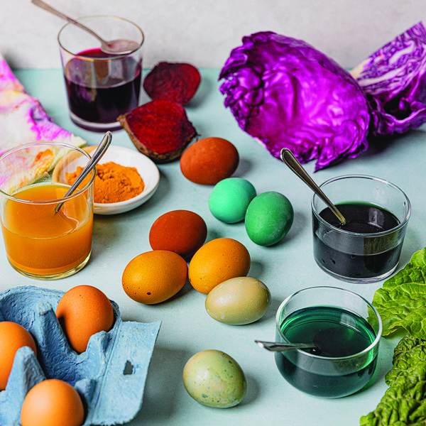 Natural egg dyeing with fruits and vegetables