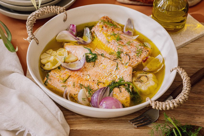 Olive oil poached salmon recipe - Spinneys UAE