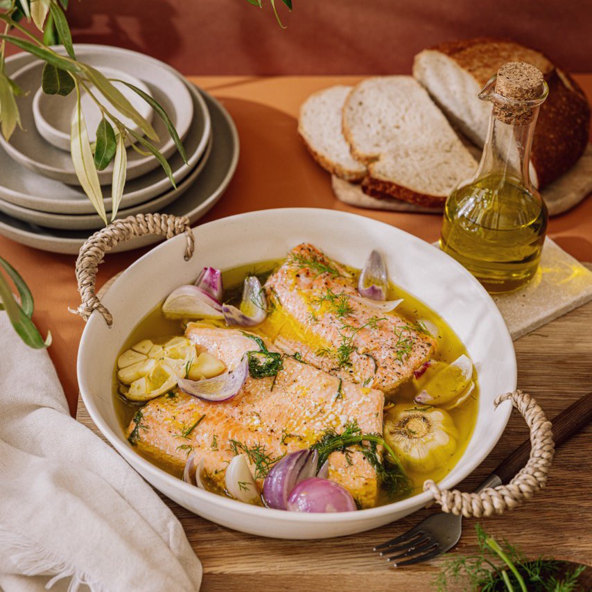 Olive oil poached salmon