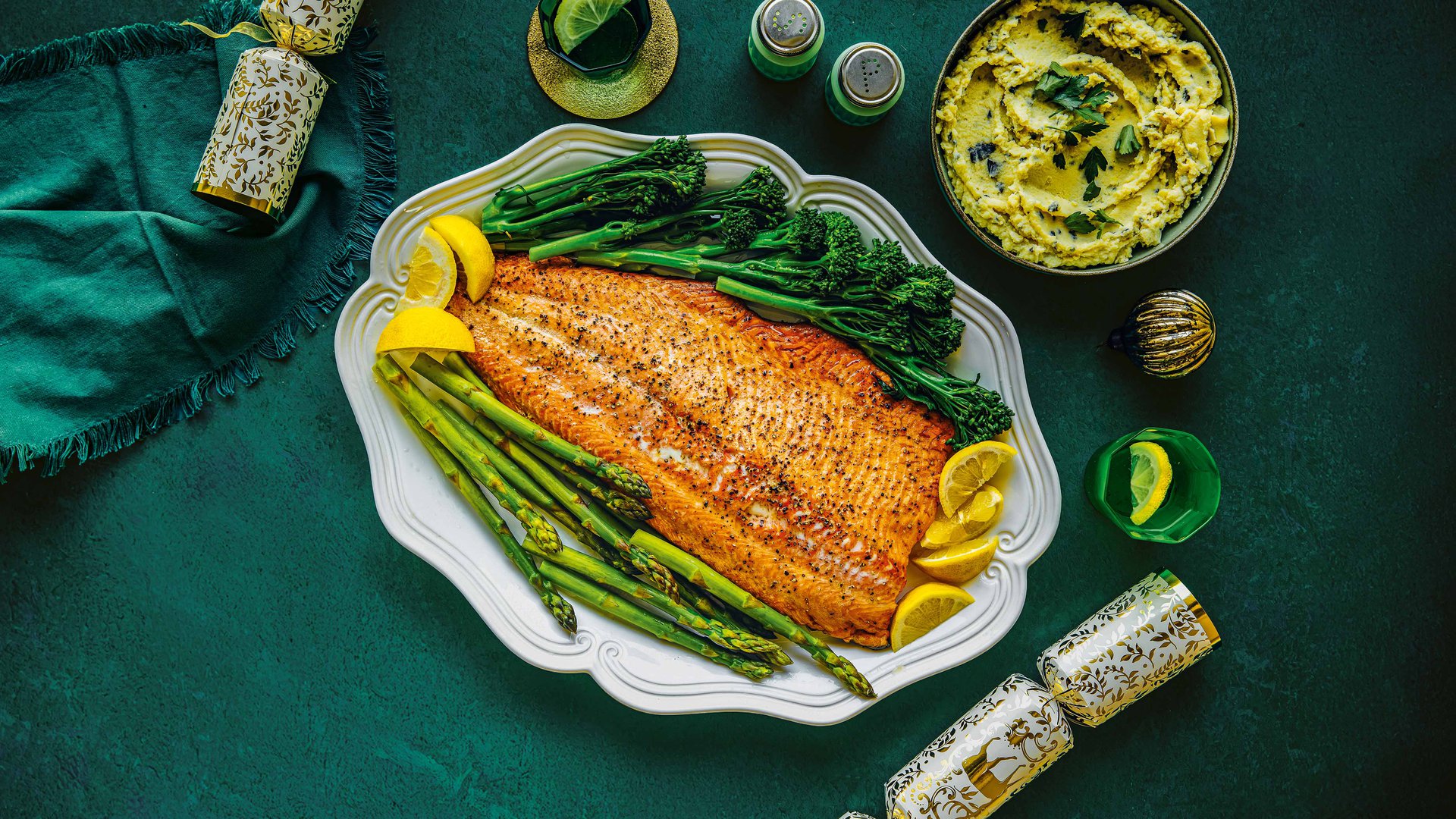 Honey, orange and dill glazed salmon with greens