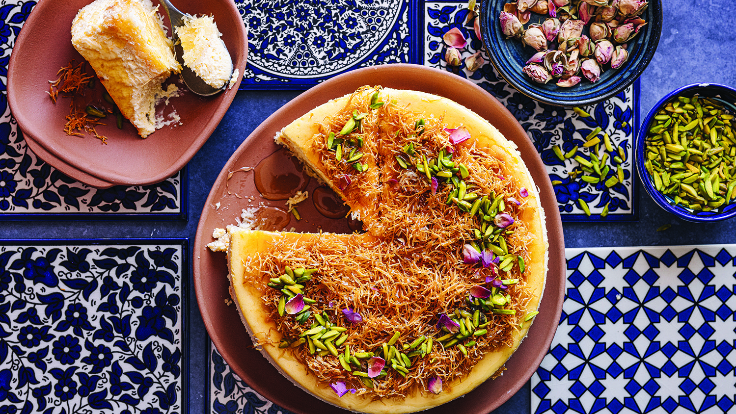 تشيز كيك الكنافة بماء زهر البرتقال