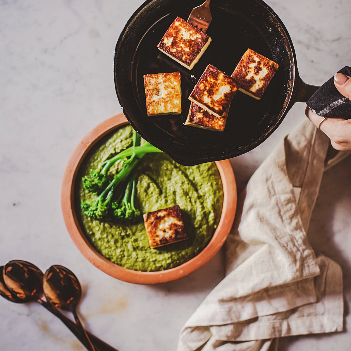 Kale palak paneer with charred broccoli