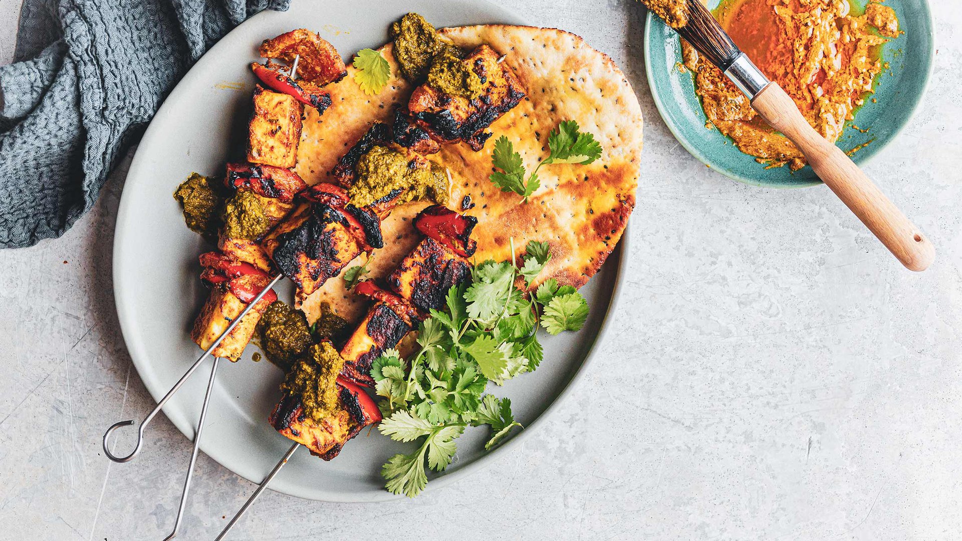 Paneer tikka kebabs with coriander chutney recipe