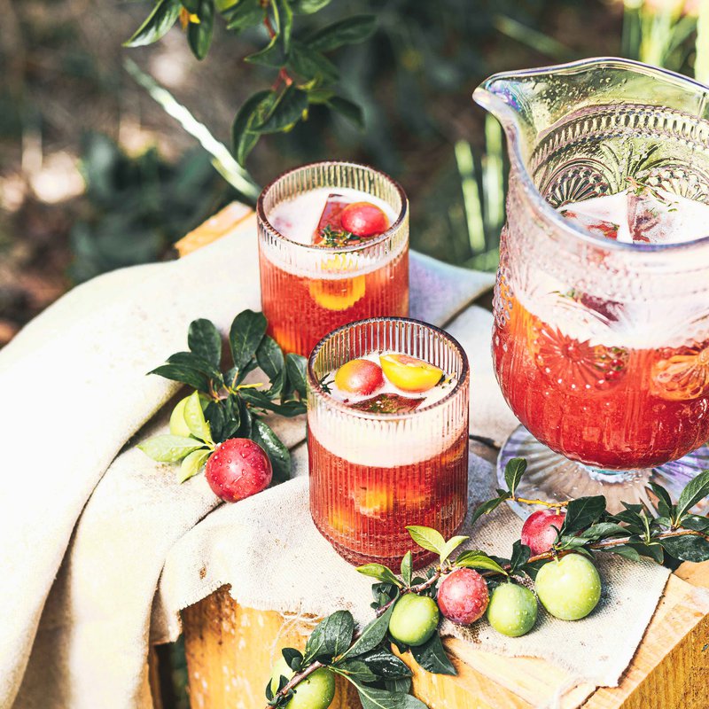 Pluot and thyme iced tea