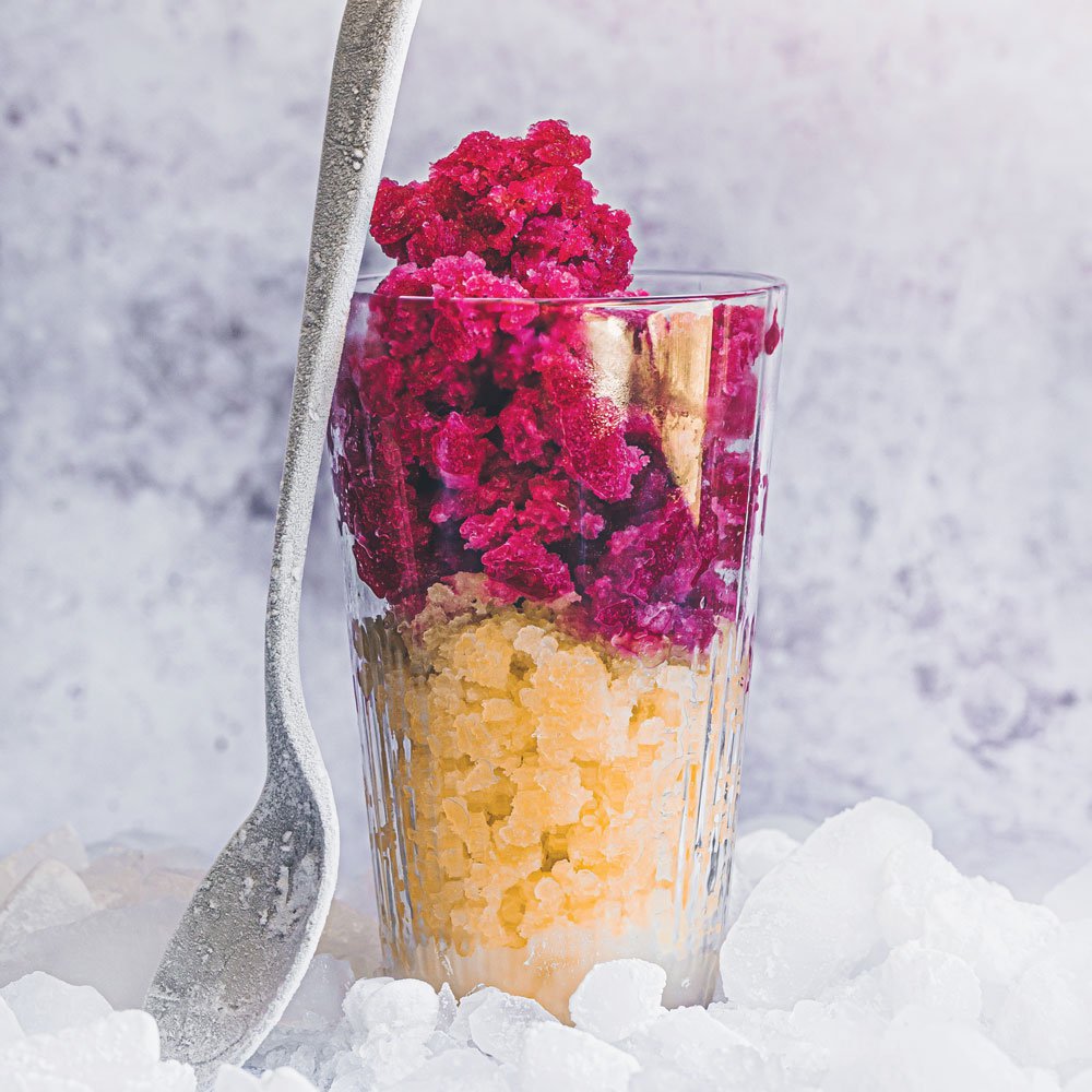 Pomegranate and orange blossom ice