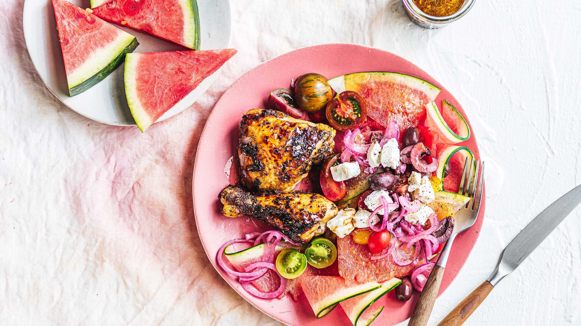 Pomegranate za’atar roast chicken and watermelon salad