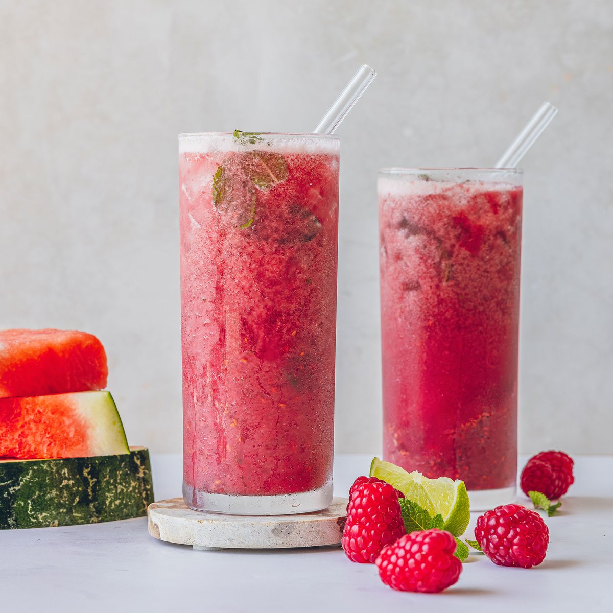 Raspberry, lime and watermelon refresher