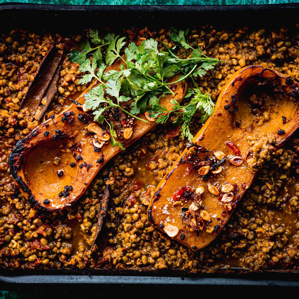 Roast butternut dhal with butternut seed crunch