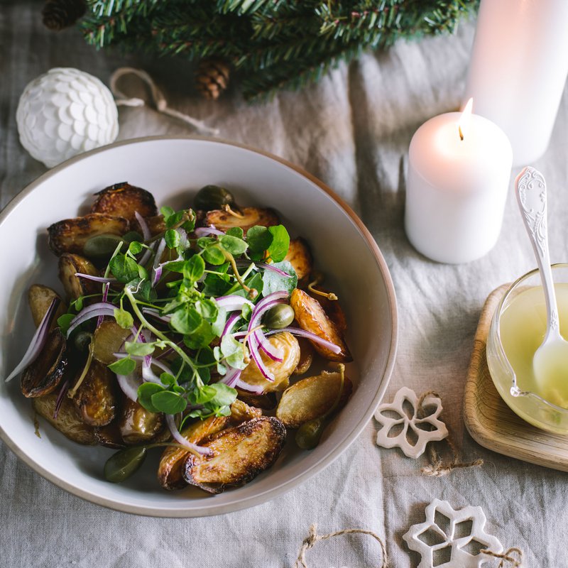 Roasted potato salad with red onions, capers &amp; lemon
