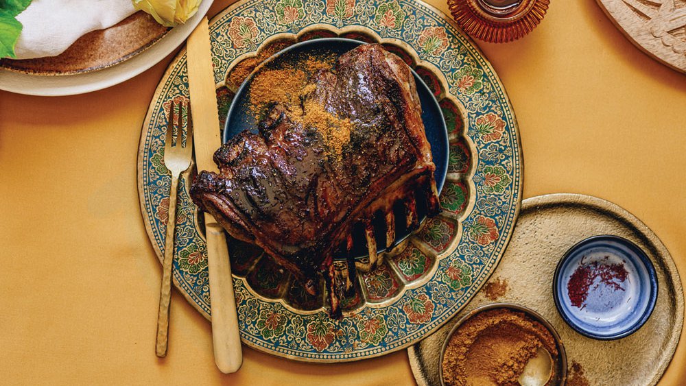 Ras el hanout lamb racks with saffron honey glaze