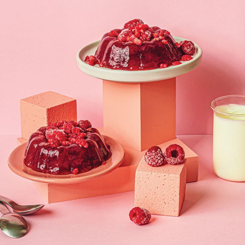 Raspberry jellies with whipped coconut cream