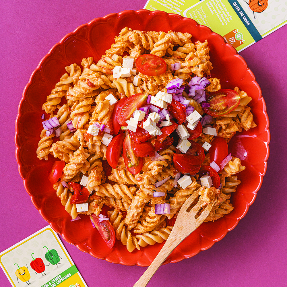 Red pepper hummus pasta salad recipe Spinneys UAE