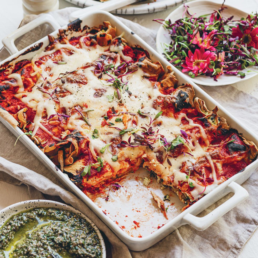 Ricotta and microgreen pesto mannicotti