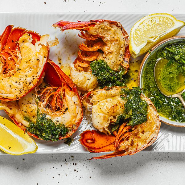 Roasted lobsters with preserved lemon gremolata