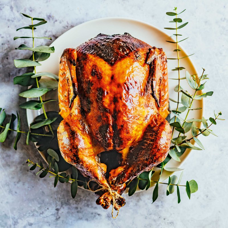 Turkey with mince-pie stuffing and plum and orange glaze