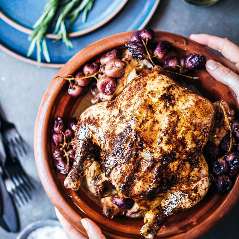 Rosemary cold-roast chicken with grapes