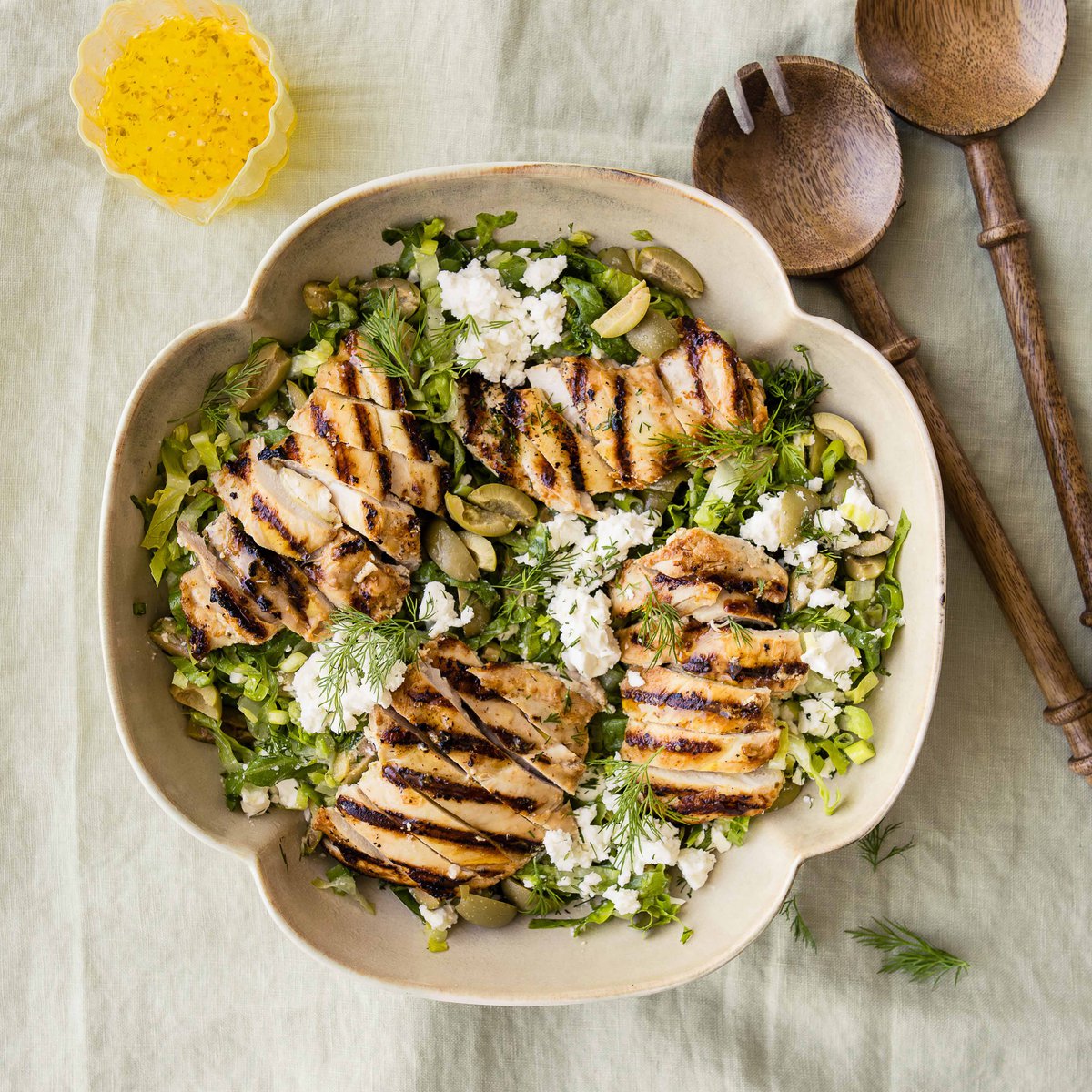 Maroulosalata with yoghurt-marinated chicken thighs