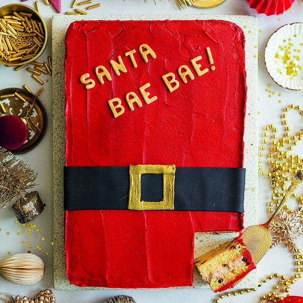 Santa ‘bae bae’ milk and cookies sheet cake