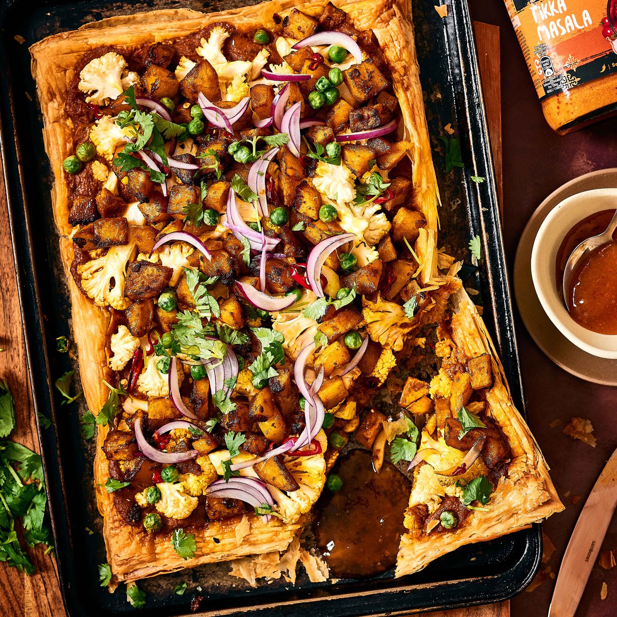 Tikka masala potato slab pie with mango chutney