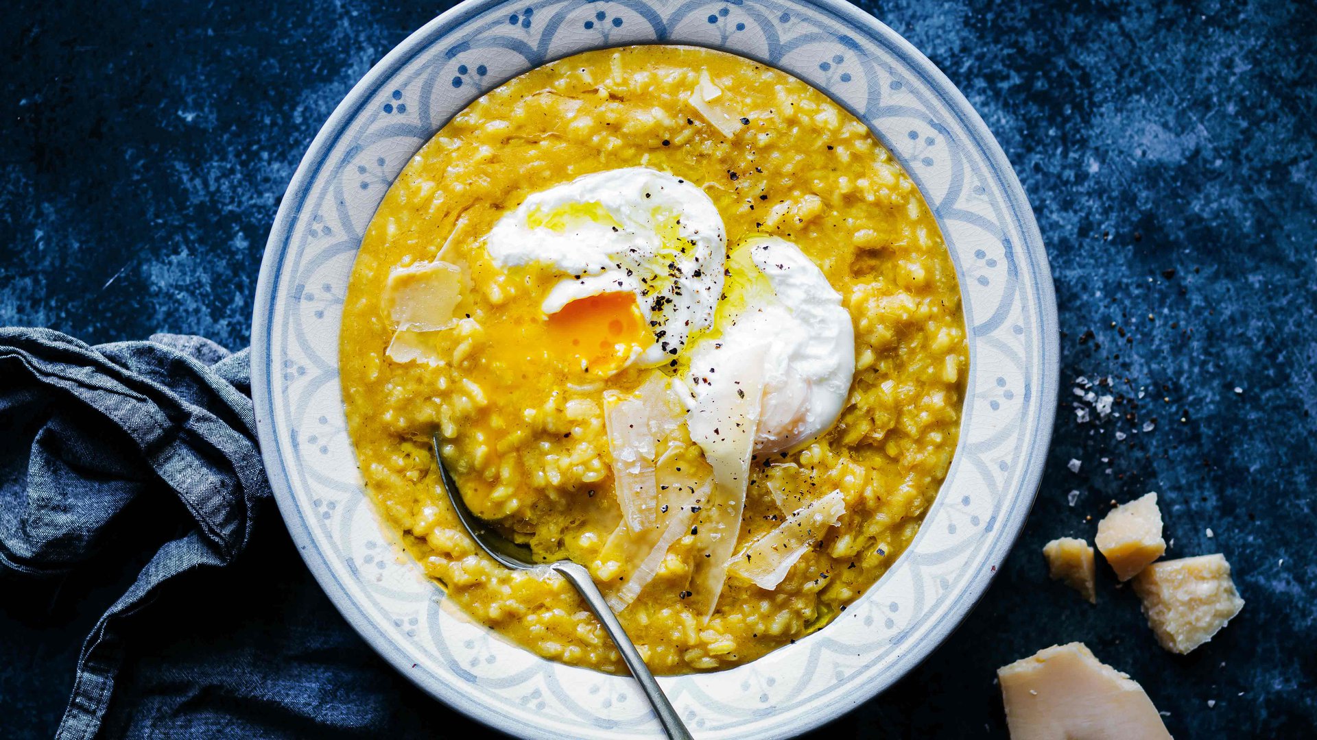 Silky saffron risotto with soft poached egg recipe