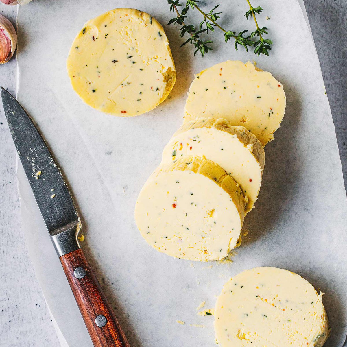 Smoked butter with roasted garlic and thyme